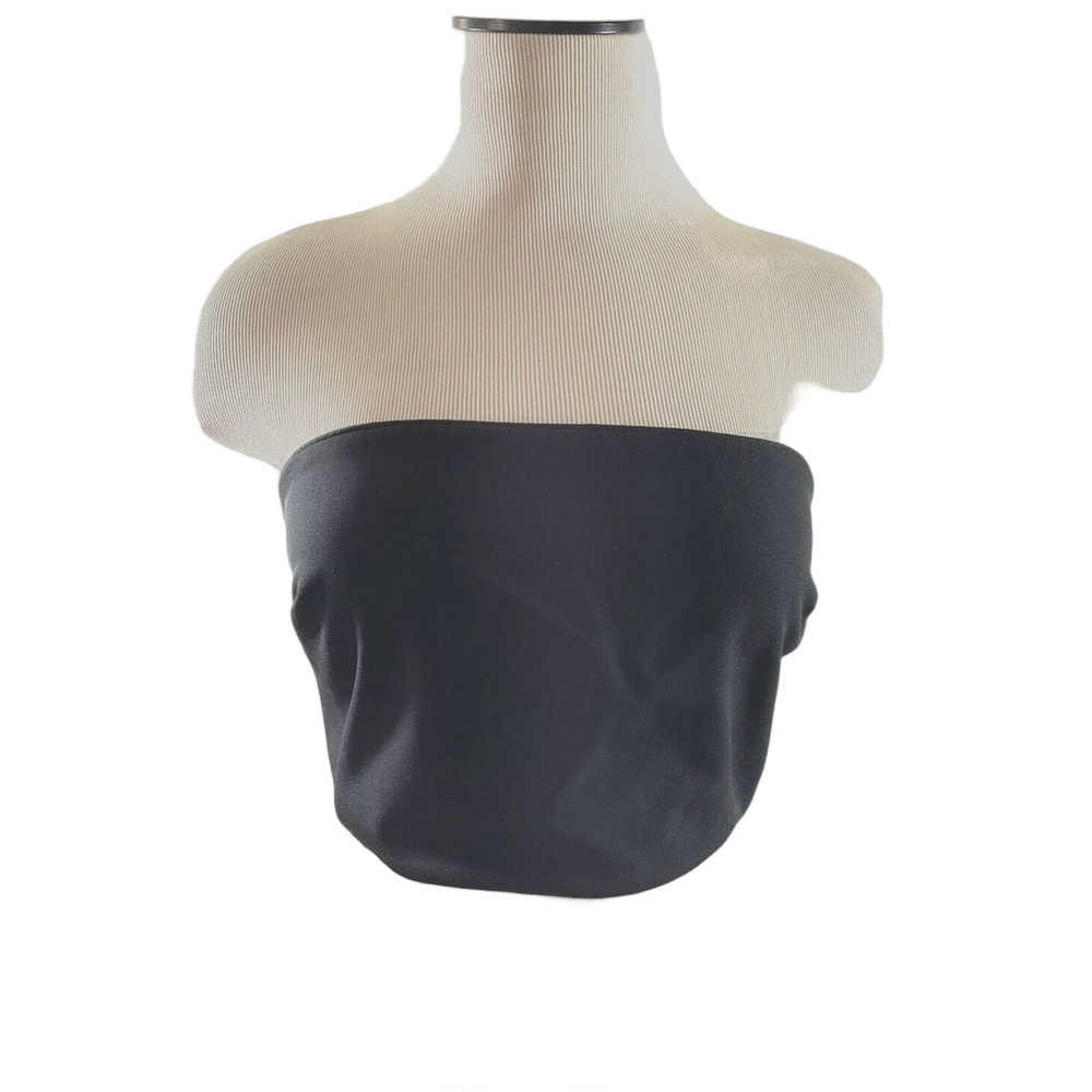 Ronny Kobo Black Tube Top Strapless Cropped Pullover Stretch Accent Zipper Sz M